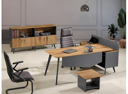 Eckbürotisch Modern Arbeitszimmermöbel Braun Büro 3tlg Holz Set Gruppe