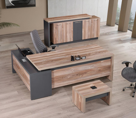 Klassische Komplette Arbeitszimmermöbel Eckbürotisch 3tlg Holz Grau