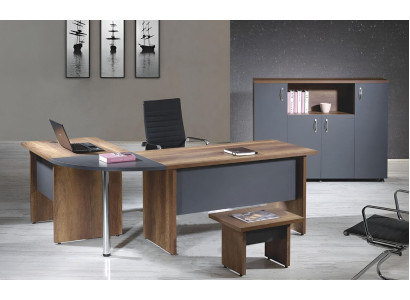 Büro Computermöbel Arbeitstisch Büromöbel Tisch 3tlg Holz Set Grau