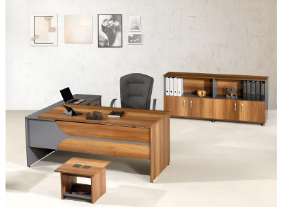 Büromöbel Grau Set 3tlg Eckbürotisch Komplettbüro Schrank Holz Gruppe