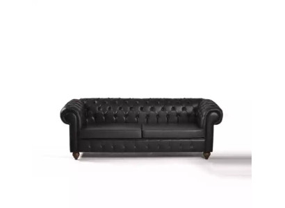 Schwarzer Chesterfield Dreisitzer Büroeinrichtung Couch Luxus Sitzer