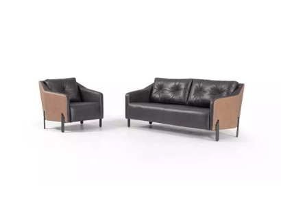 Sofagarnitur Dreisitzer Sessel Textilmöbel Arbeitszimmer Sitzgruppe Sofa