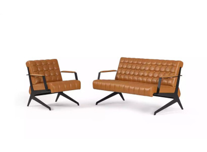 Hellbraune Arbeitszimmer Sitzgarnitur Zweisitzer Sessel Bürogarnitur 