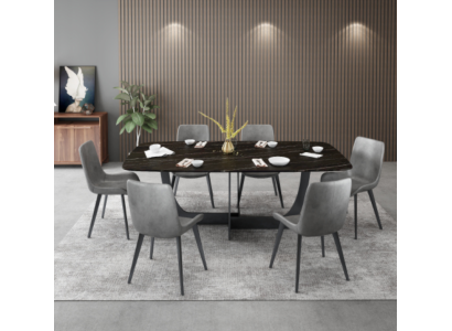 Moderne Esszimmer Garnitur Rechteckiger Esstisch 6x Kunstleder Stühle