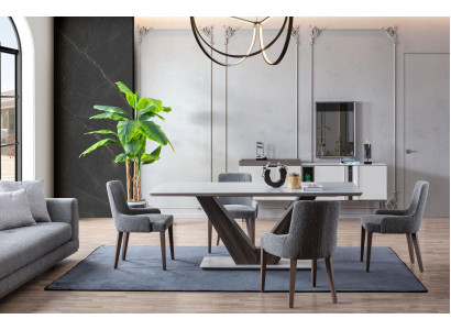 Luxus Esszimmer Set Esstisch 4x Stühle + Anrichte mit Spiegel Neu Set