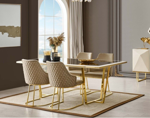 Luxus Essecke Essgruppe Esstisch Stühle Beige Set 11tlg Esszimmer