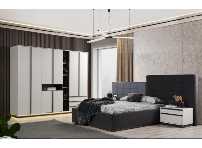Garnitur Doppelbett Schlafzimmer Bett Nachttische 4tlg Grau Schranke