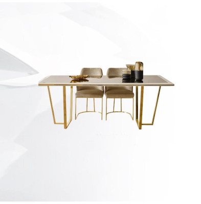 Moderne Essgruppe Luxus Essecke Esstisch Esstisch Stühle 7tlg Beige Gold Set
