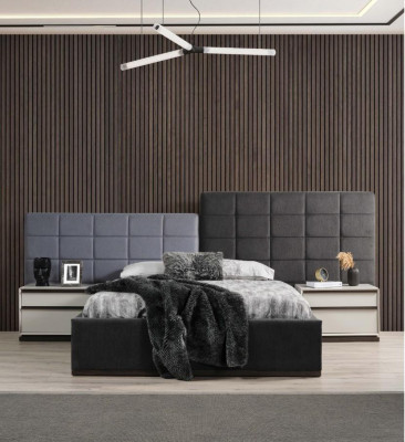 Garnitur Doppelbett Schlafzimmer Bett Nachttische 4tlg Grau Schranke