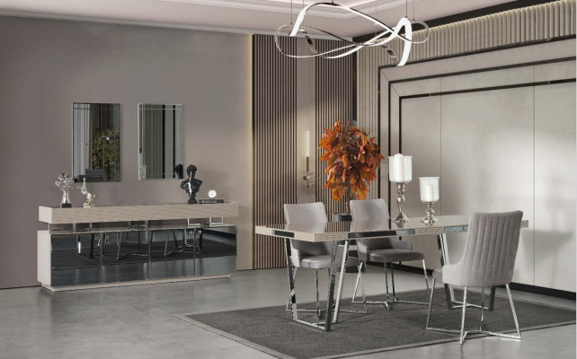 Essecke Esszimmer Gruppe Essgruppe Esstisch Stühle 7tlg Holz Grau