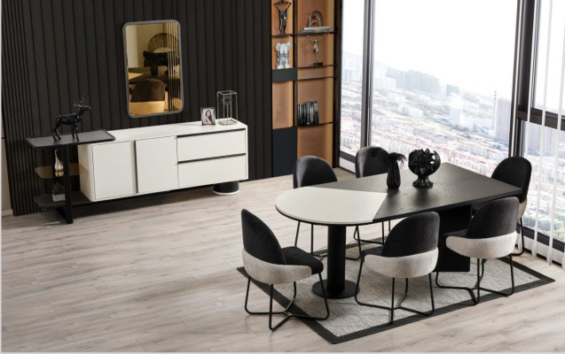 Essgruppe Esszimmer Gruppe Essecke Esstisch Stühle 7tlg Holz Schwarz