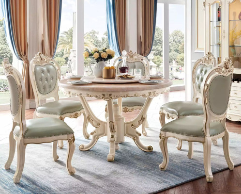 Perlweiß Esszimmer Set Esstisch 6x Stühle Vitrine 8tlg Luxus-Set