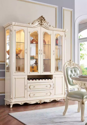 Perlweiß Esszimmer Set Esstisch 6x Stühle Vitrine 8tlg Luxus-Set