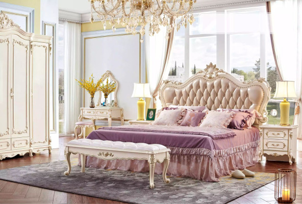 Schlafzimmer Set klassisch Möbel Design Massivholz Luxus weiß Farben 6 tlg.