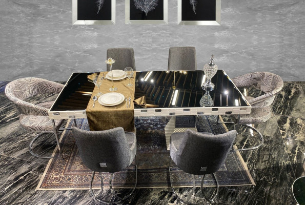 Esszimmer Set Luxus Design Esstische 4x Stühle Kommode mit Spiegel Neu