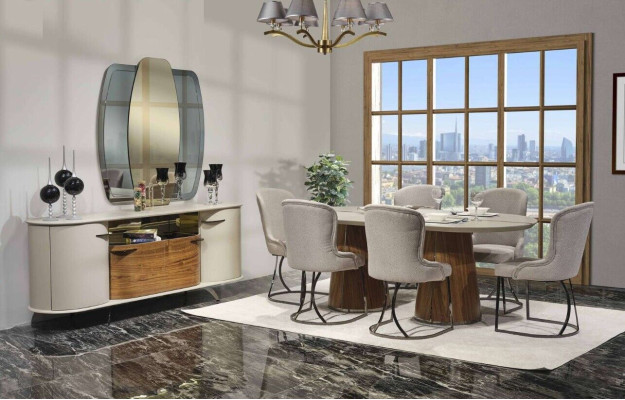 Luxuriöses Esszimmer Set Esstisch 6x Stühle Sideboard Spiegel 9 tlg