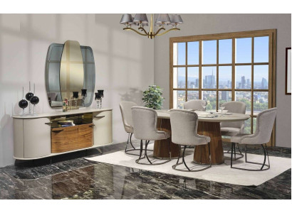 Luxuriöses Esszimmer Set Esstisch 6x Stühle Sideboard Spiegel 9 tlg
