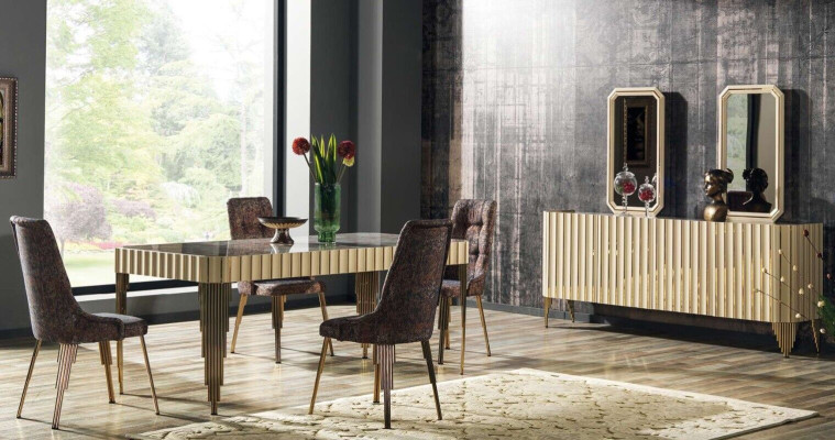Garnitur Esstisch 4x Stühle Sideboard 2x Spiegel 8tlg Esszimmer Gruppe Tisch