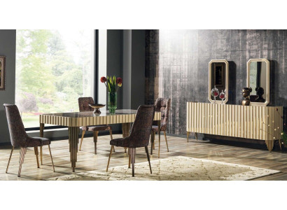 Garnitur Esstisch 4x Stühle Sideboard 2x Spiegel 8tlg Esszimmer Gruppe Tisch