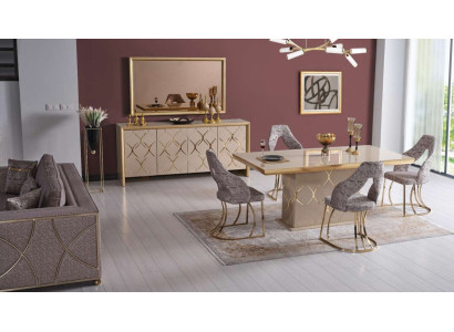 Luxus Esszimmer Set Esstisch 4x Stühle Sideboard Spiegel Essgruppe 7 tlg