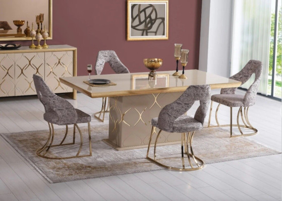 Luxus Esszimmer Set Esstisch 4x Stühle Sideboard Spiegel Essgruppe 7 tlg