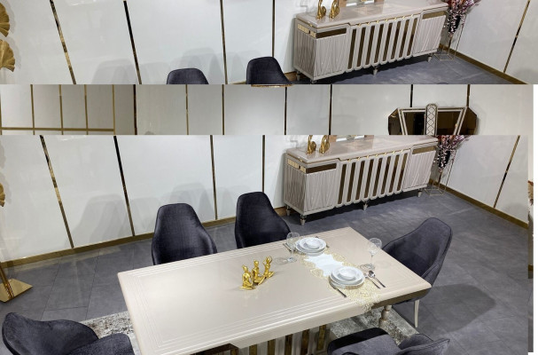 Großes Esszimmer Set Esstisch 6x Stühle Sideboard Spiegel set von 9tlg