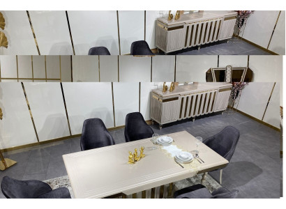 Großes Esszimmer Set Esstisch 6x Stühle Sideboard Spiegel set von 9tlg