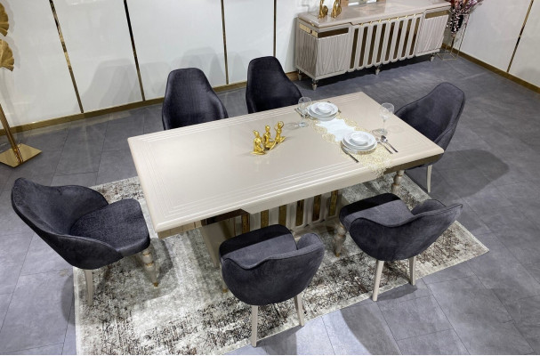 Großes Esszimmer Set Esstisch 6x Stühle Sideboard Spiegel set von 9tlg