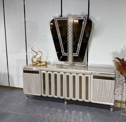 Großes Esszimmer Set Esstisch 6x Stühle Sideboard Spiegel set von 9tlg