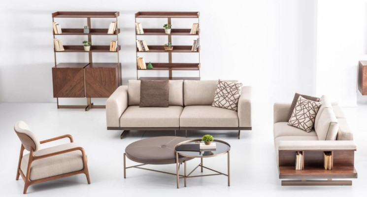 Beige Moderne Sofagarnitur Dreisitzer Zweisitzer Set Luxus Stoffmöbel