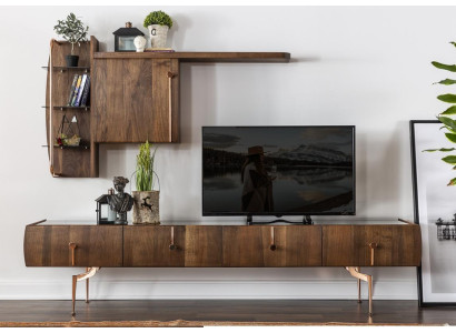 Wohnwand RTV Lowboard TV Ständer Sideboard Garnitur Braun Holz Regale