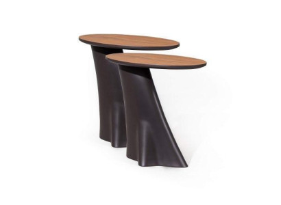 2x Beistelltische mit Holzplatte in Schwarz Farbe Moder Wohnzimmer
