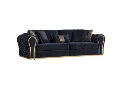 Stilvoller Schwarzer 3-Sitzer Luxus Wohnzimmer Sitzmöbel Polstersofa