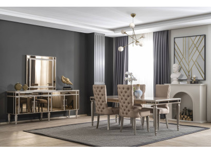 Luxus Esszimmer Set Esstisch 4x Stühle Holz Textil Essgruppe Garnitur