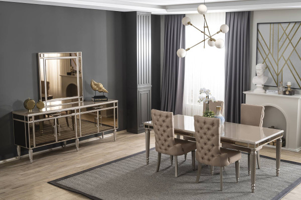 Luxus Esszimmer Set Esstisch 4x Stühle Holz Textil Essgruppe Garnitur