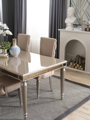 Luxus Esszimmer Set Esstisch 4x Stühle Holz Textil Essgruppe Garnitur