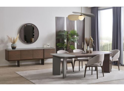 Große Esszimmer Garnitur Designer Esstisch 4x Stühle Sideboard Spiegel