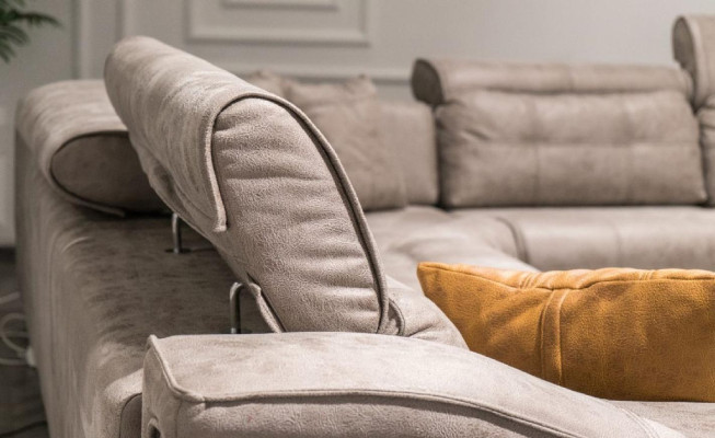 Robustes Graues Ecksofa Wohnzimmer L-Form Ledersofa Designer Couchen