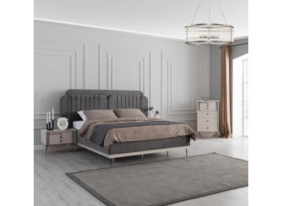 Schlafzimmer Modernes Set Graues Doppelbett 2x Design Nachttische 3tlg
