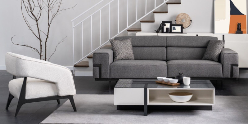 Modern Wohnzimmer Set Besteht aus 2x Sofas und Sessel Neuheit 3tlg.