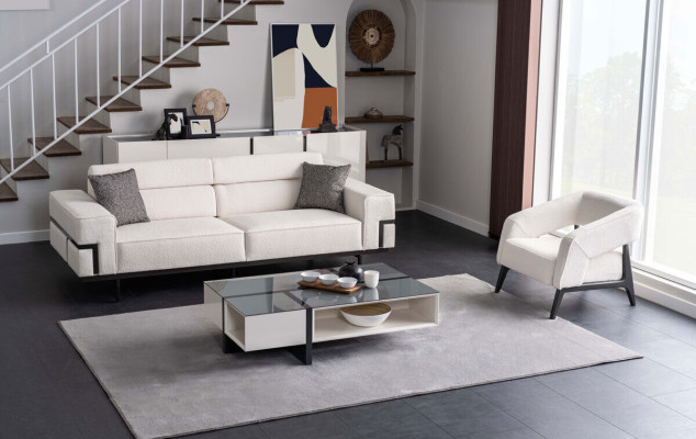 Modern Wohnzimmer Set Besteht aus 2x Sofas und Sessel Neuheit 3tlg.