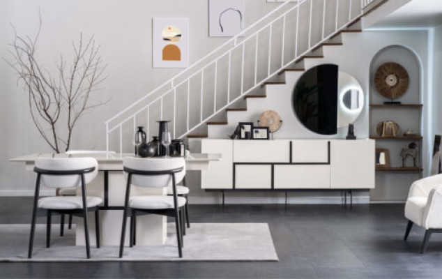 Komplette Esszimmer Möbel Designer Holz Esstisch Anrichte 4x Stühle 7tlg