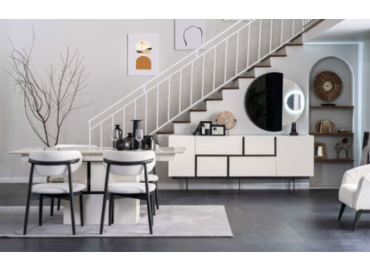 Komplette Esszimmer Möbel Designer Holz Esstisch Anrichte 4x Stühle 7tlg
