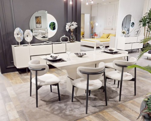 Komplette Esszimmer Möbel Designer Holz Esstisch Anrichte 4x Stühle 7tlg