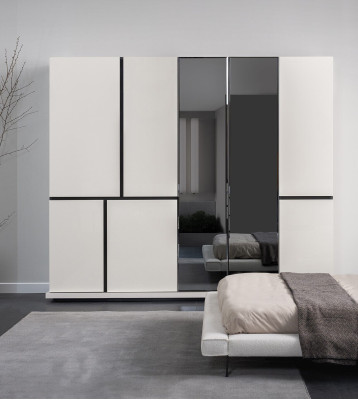 Schlafzimmer Weiß-Schwarzer Kleiderschrank Luxuriöse Holz Schränke Neu