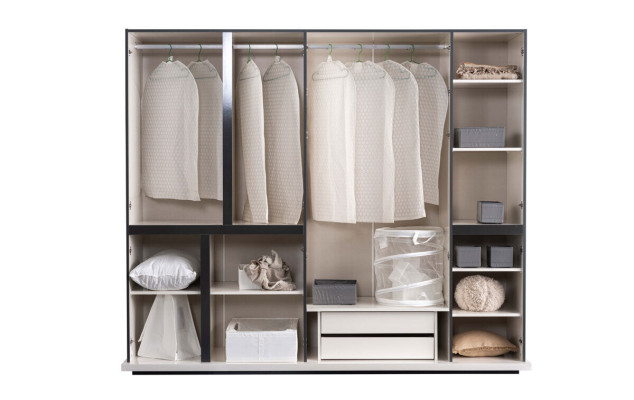 Schlafzimmer Weiß-Schwarzer Kleiderschrank Luxuriöse Holz Schränke Neu