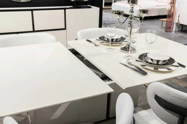 Weißer Esszimmer Tisch Esstisch Luxuriöser Holz Ausziehbarer Tisch Neu