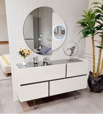Stilvolle Schlafzimmer Anrichte Designer Holz Kommode Spiegel 2tlg Set