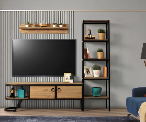 Wohnzimmer TV Ständer Bücherregal RTV Lowboard Holz Braun Set 3tlg