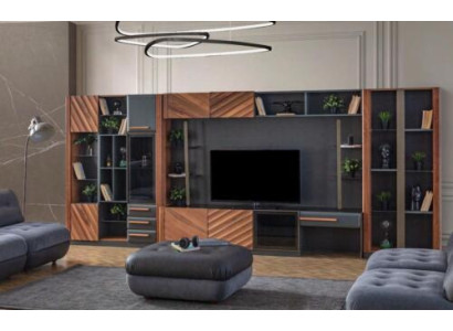 Moderne Schwarz-Braune Wohnwand Luxus RTV Vitrine Wandschrank Möbel 4tlg